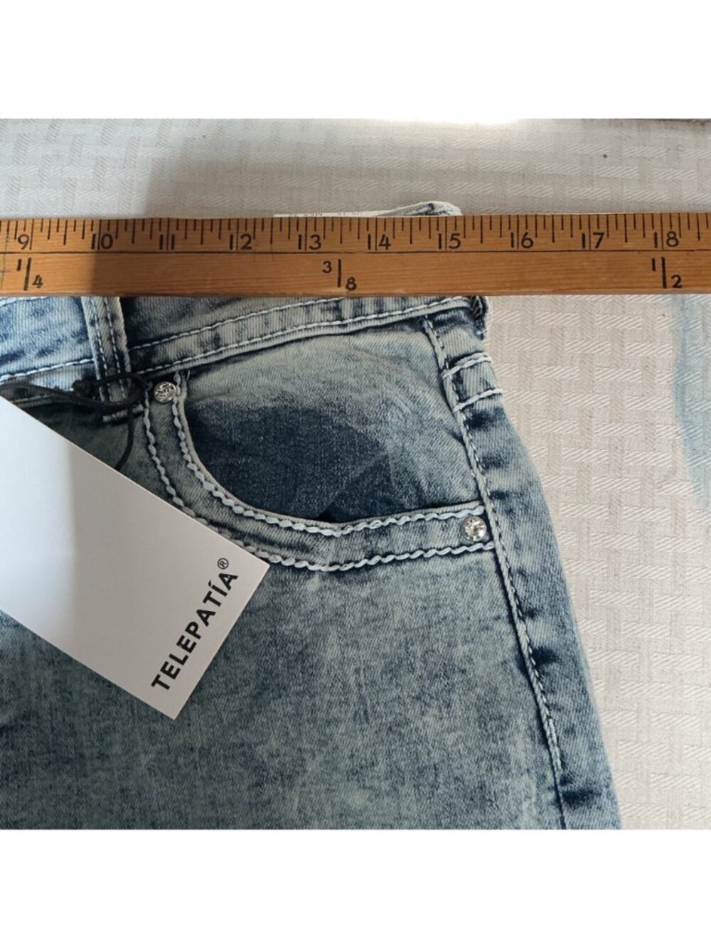 Telepatía Mid Rise Wide Leg Woman's Jeans W/ Floral Skull Pockets Size 15/32 - Picture 5 of 8